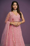 Pink Malai Silk Zari Embroidery Work Lehenga Choli - Jihu Culture | Grocsy