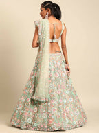 House of Panchhi Lime Green Net Sequins, Mirror and thread embroidery Lehenga choli & Dupatta | Grocsy