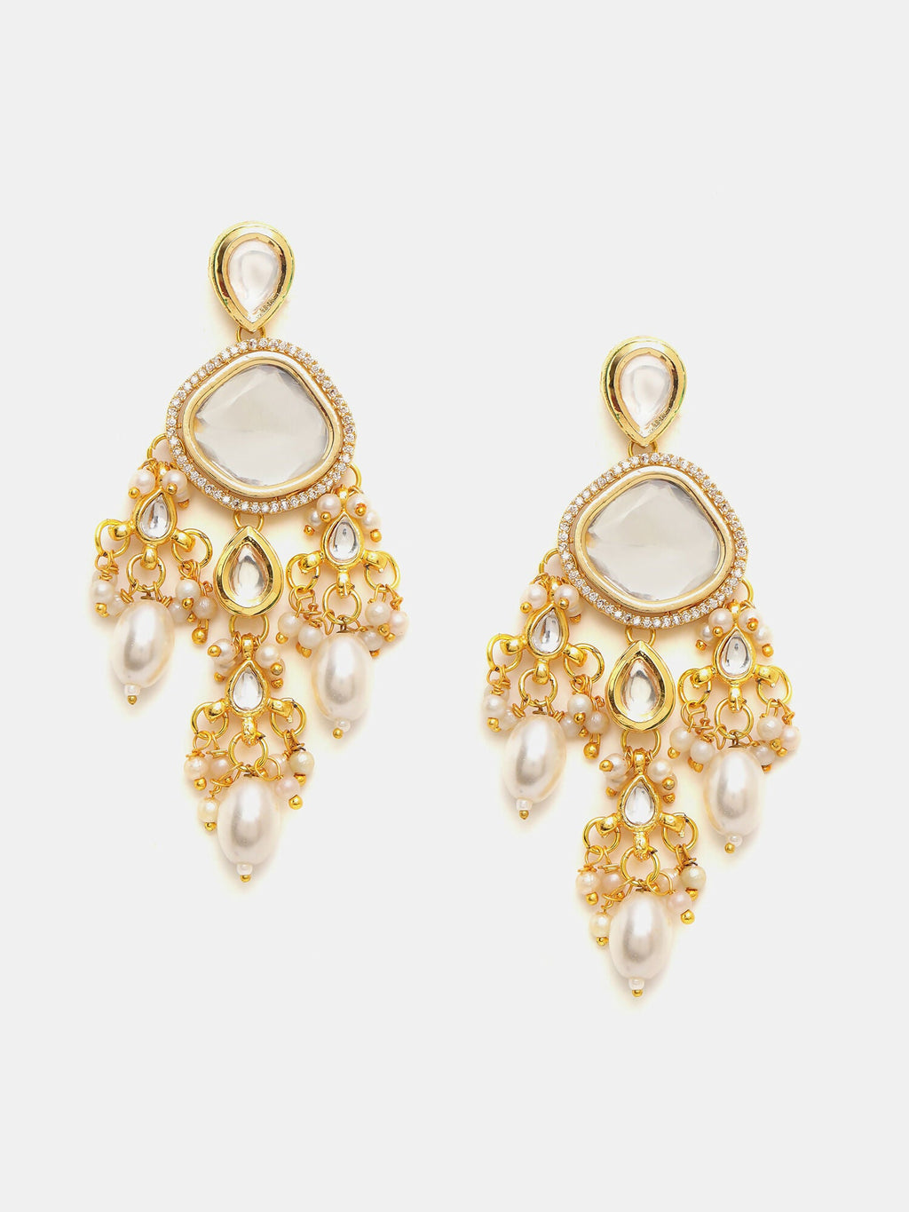 Ruby Raang 22k Gold Polished Kundan Earrings With Pearls | Grocsy