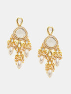 Ruby Raang 22k Gold Polished Kundan Earrings With Pearls | Grocsy