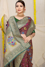 Jyoti Fashion Women's Wine Patola Silk Zari Woven Saree with Blouse | Grocsy