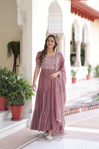 Joban Fashion Peach Readymade Kurta Set With Sequence embroidery Work | Grocsy