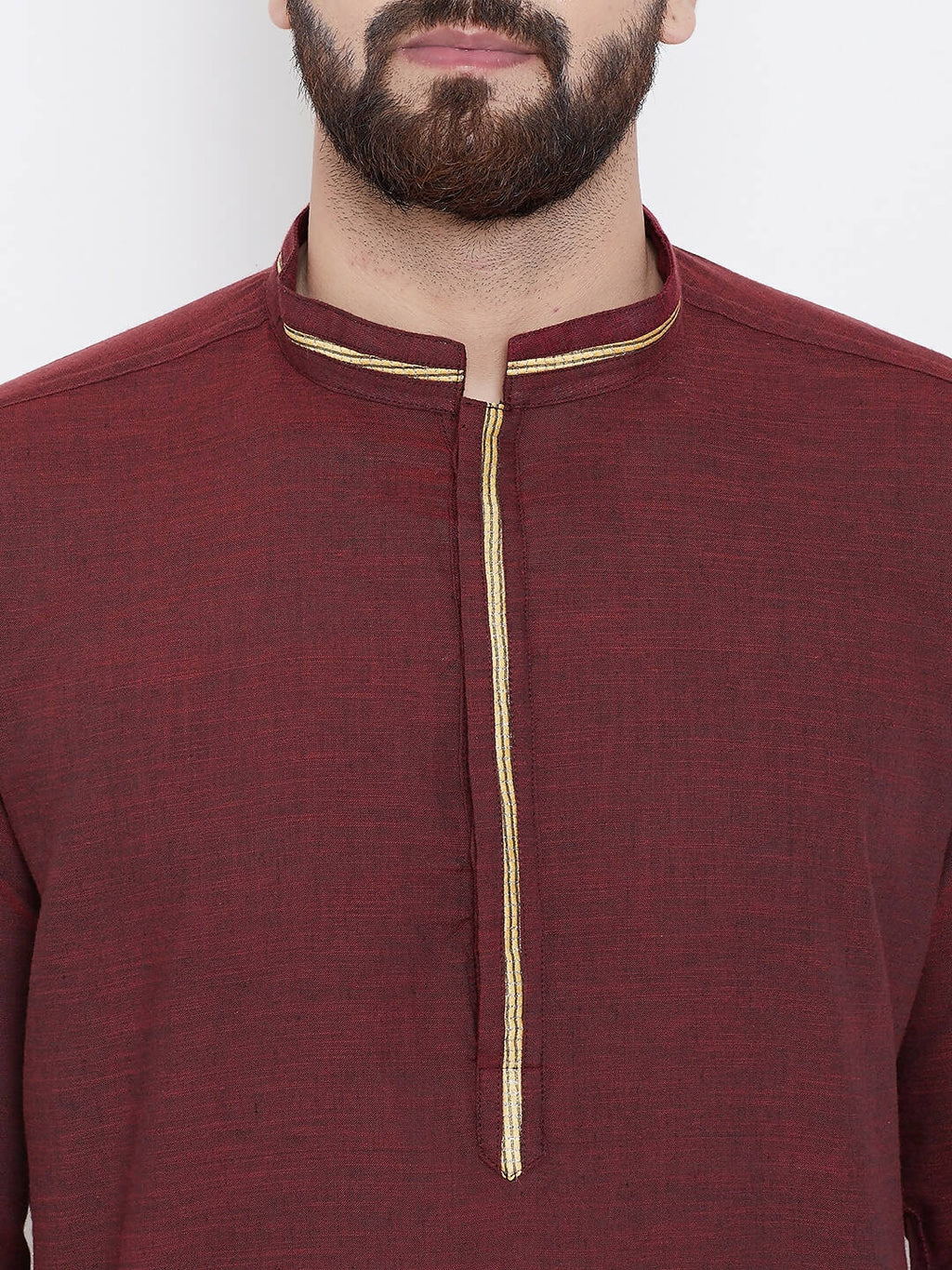 Even Apparels Maroon Pure Cotton Men's Kurta With Band Collar | Grocsy