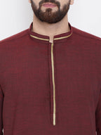 Even Apparels Maroon Pure Cotton Men's Kurta With Band Collar | Grocsy