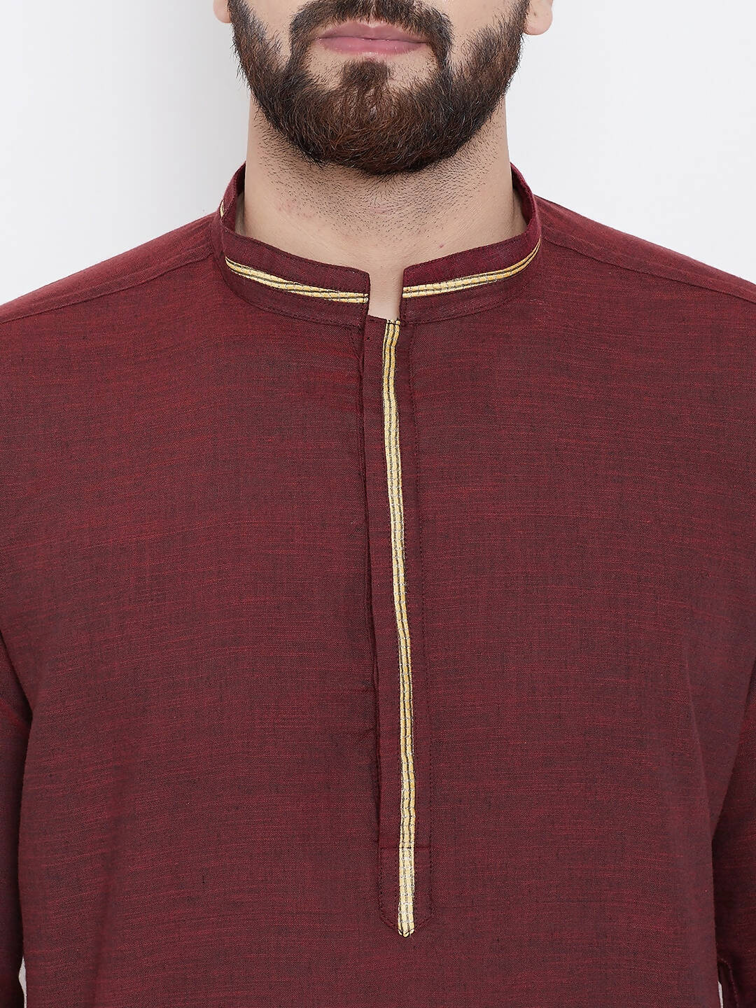 Even Apparels Maroon Pure Cotton Men's Kurta With Band Collar | Grocsy