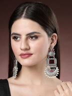 NVR Women's Silver-Plated Artificial Stones and Beads Chandbali Earrings | Grocsy