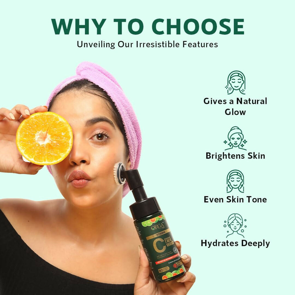 Orgatre Vitamin C Foaming Face Wash with Built-in Silicon Brush, Niacinamide Foaming cleanser for Acne prone Skin | Grocsy
