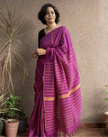 Exclusive Collection Khadi Cotton Handloom Khesh Saree With Blouse Piece - Purple | Grocsy