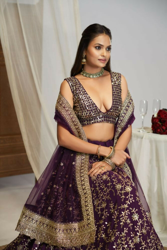 Purple Georgette Sequence Embroidery Work Lehenga Choli - Jihu Culture | Grocsy