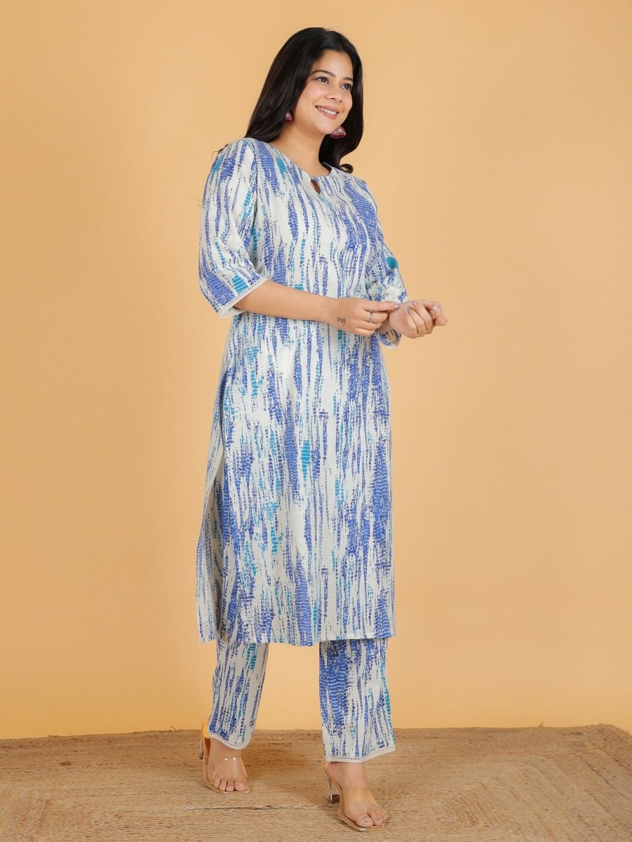 Aramya Straight Kantha Cotton Tie-Dye Print Women's Kurta Set - Off White | Grocsy