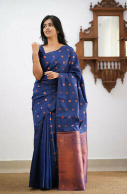 DEIANA'S Beautiful Designer Golden zari Soft Lichi Silk Saree - Blue | Grocsy
