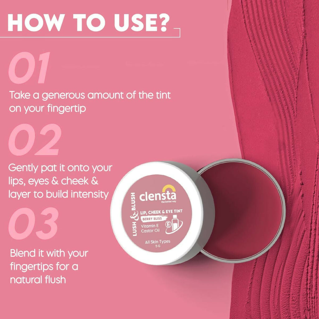 Clensta Lip Cheek Tint - Berry Bliss with Goodness of Vitamin E & Castor Oil | Grocsy
