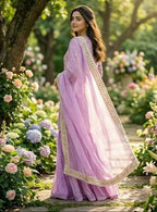 Teeya Creation Womens New Trendy Heavy Embroidery Work Kurta Palazzo Set - Lavender | Grocsy