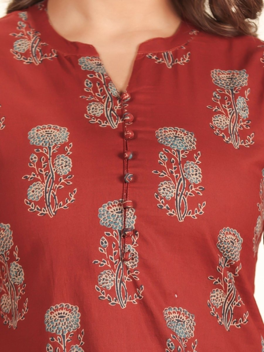 Aramya Maroon Soft Cotton Floral Print Straight Kurta Set for Women | Grocsy