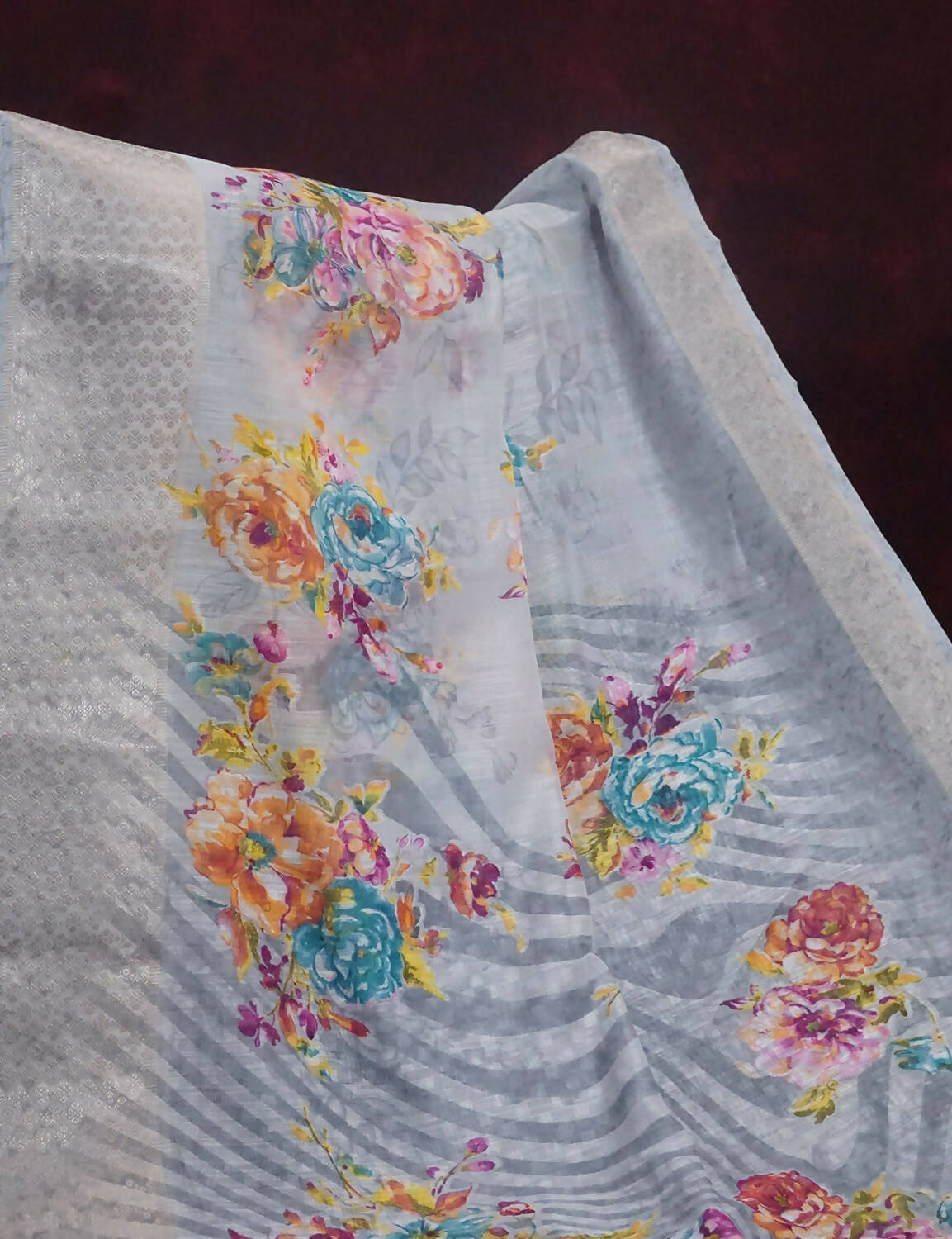 Shades Of Grey With Floral Design Semi Chanderi Saree By Gayathri Reddy Designer Studio | Grocsy