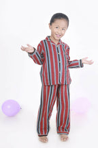 Breathables Kids Cotton Night Suit – Red Stripes Shirt & Pyjama Co-Ord Set For Boys & Girls | Grocsy