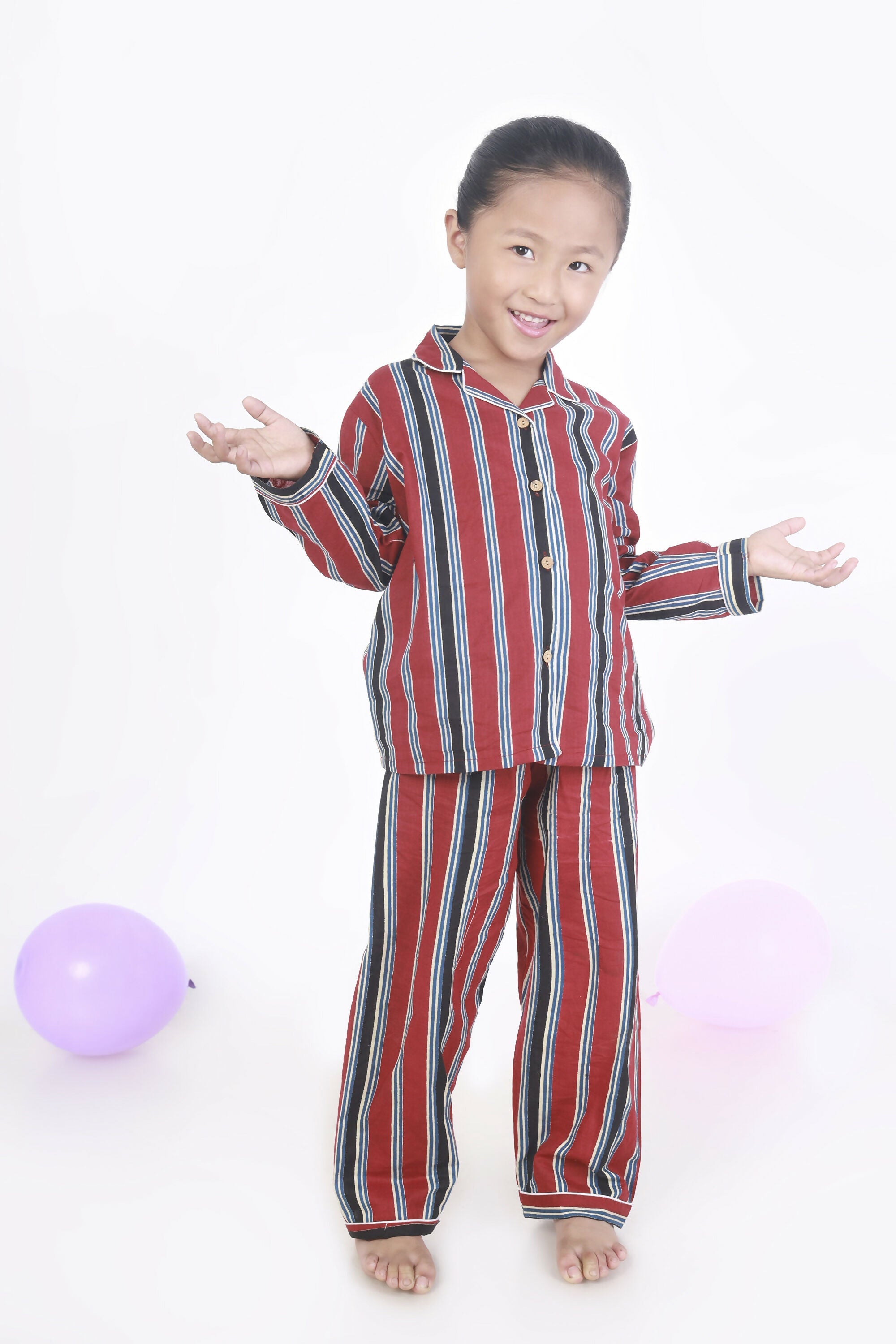 Breathables Kids Cotton Night Suit – Red Stripes Shirt & Pyjama Co-Ord Set For Boys & Girls | Grocsy