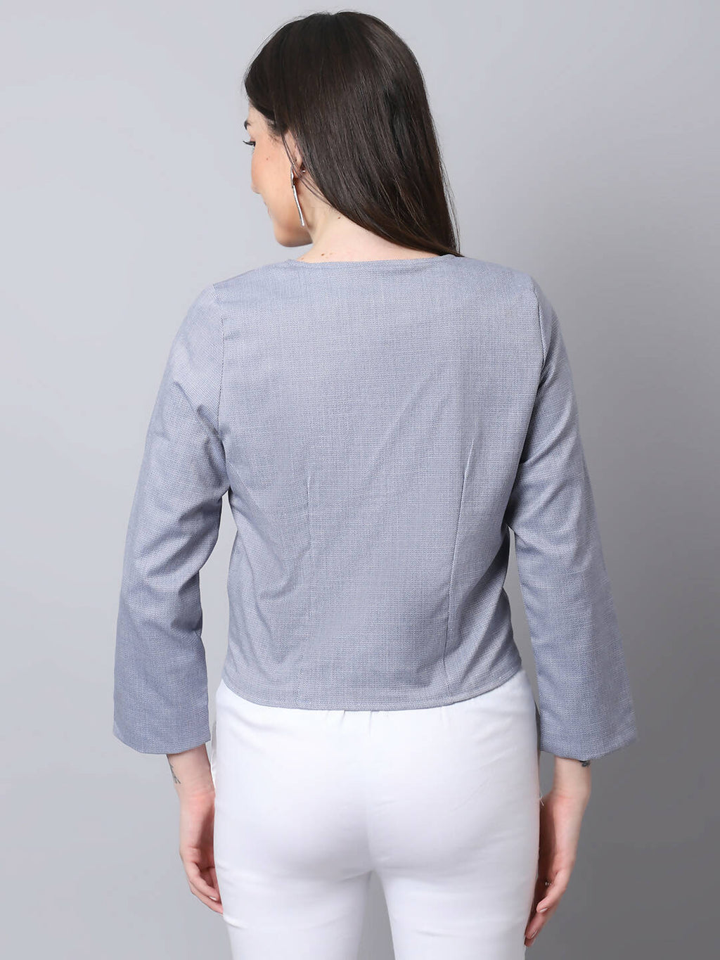 Even Apparels Grey Polywool Open Front Statement Women's Jacket (BF740) | Grocsy