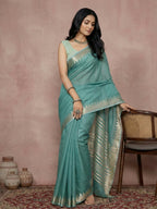 Shree Shyam Fashion Teal Cotton Saree | Grocsy