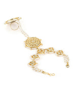 Women's Gold-Toned White Brass Kundan Gold-Polished Charm Bracelet - Ruby Raang | Grocsy