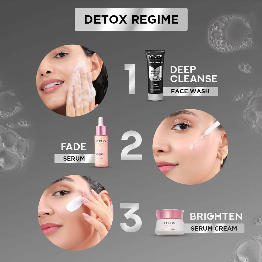 Ponds Bright Miracle Detox Facewash 10X Power of Activated Charcoal For Deep Cleaned Skin, Reveals Glow | Grocsy