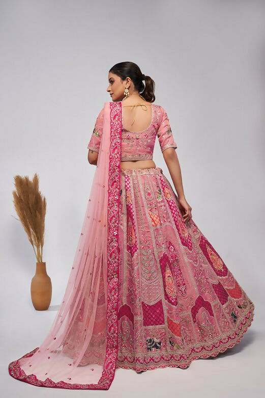 Kesar Fab Pink Silk Embroidered Lehenga | Grocsy