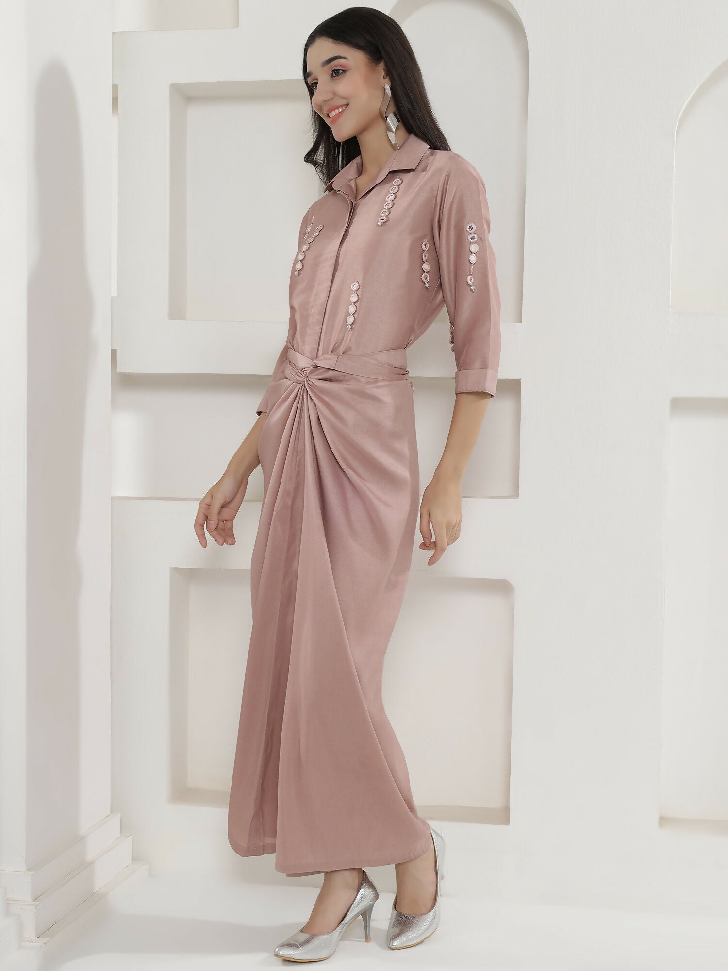 Joban Fashion Rose Gold Tie Knot Skirt Set | Grocsy