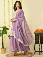 Myshka Women's Purple Georgette Kurta & Skirt With Dupatta Party Sets | Grocsy