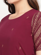 Ahalyaa Women Wine Crepe Glitter Print Dress | Grocsy