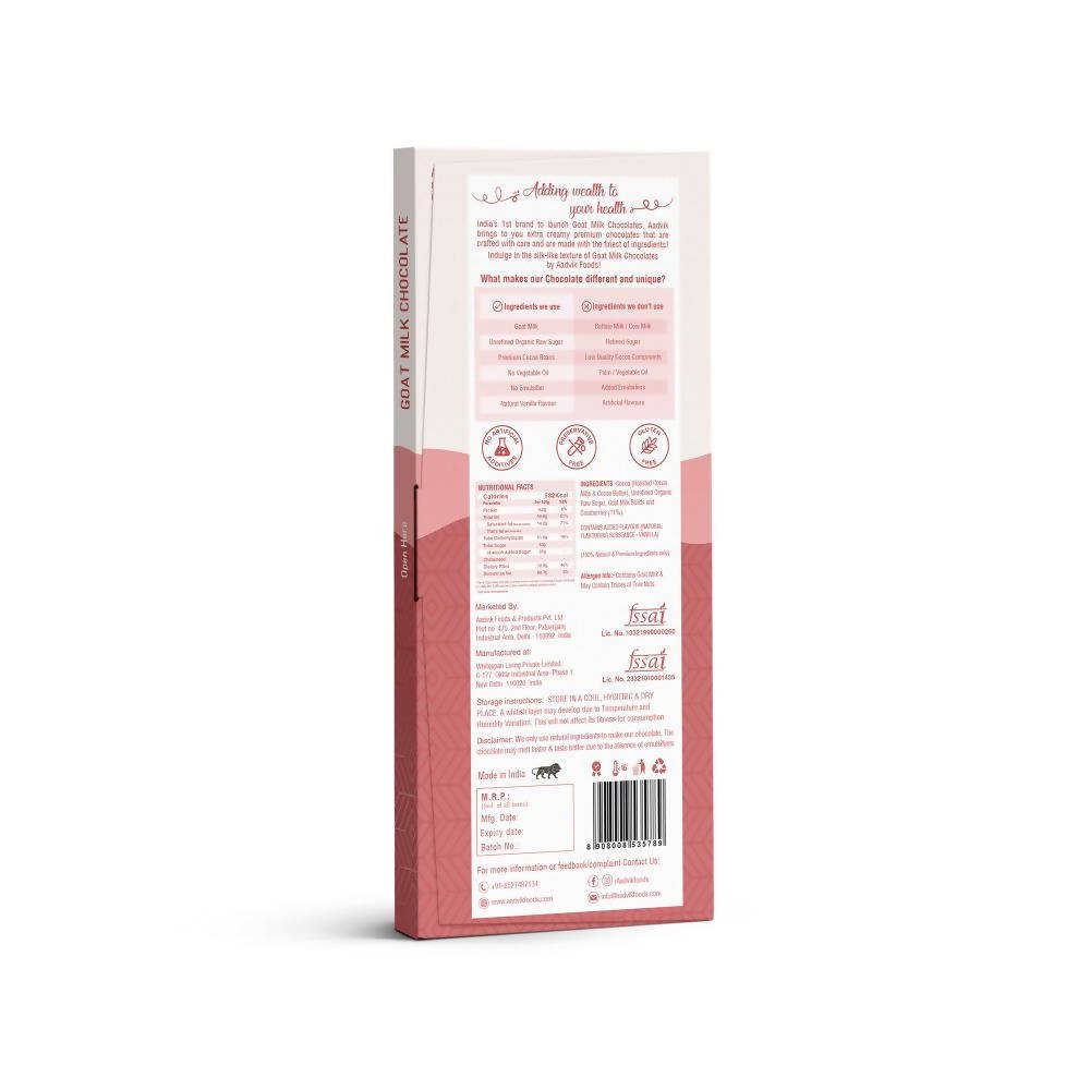 Aadvik Goat Milk Chocolate - Cranberry | Grocsy