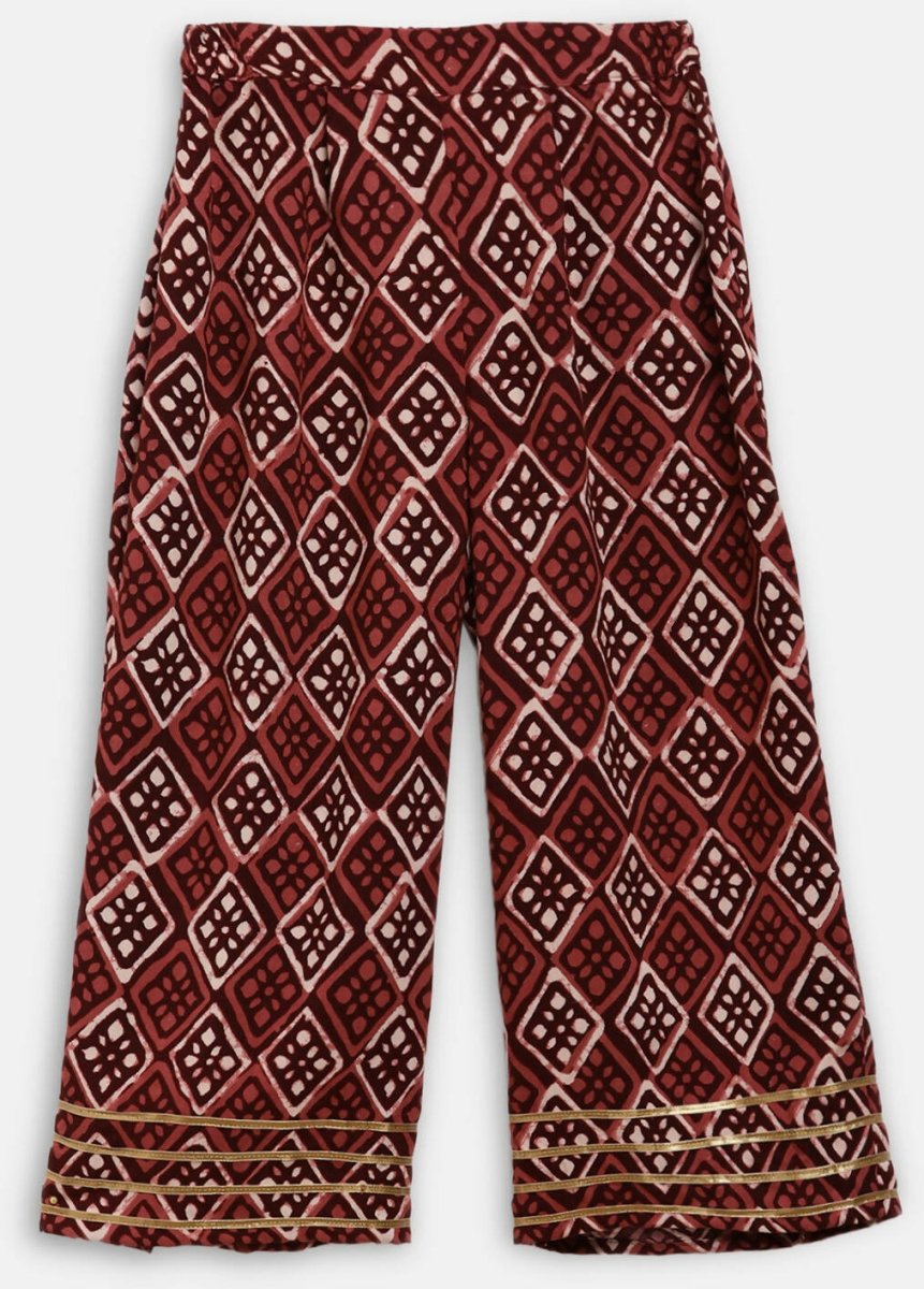 Ahalyaa Maroon Rayon Printed Kurta Palazzo Sets for Kids For Girls | Grocsy