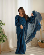 Teeya Creation Blue Color Zimichhu Silk Ready To Wear Saree | Grocsy