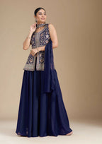 Teeya Creation Blue Color Star Georgette Party Wear Designer Peplum Sharara Set | Grocsy