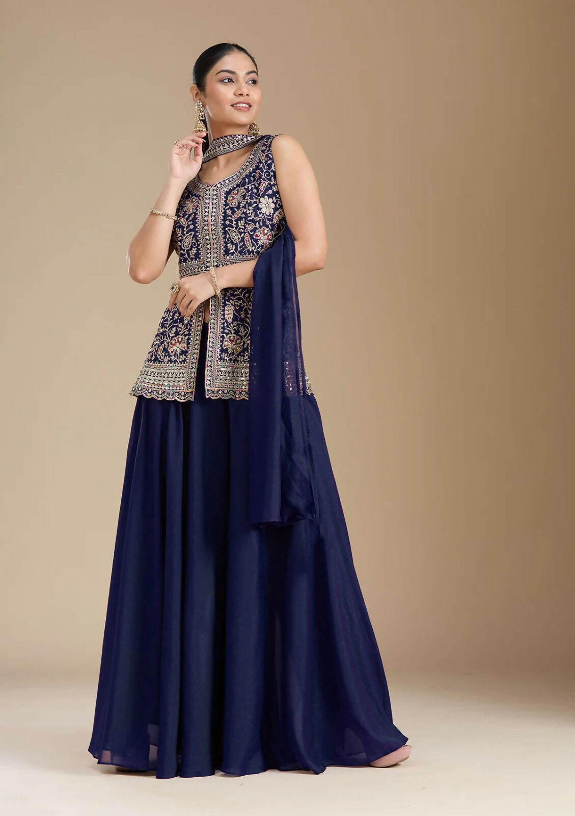 Teeya Creation Blue Color Star Georgette Party Wear Designer Peplum Sharara Set | Grocsy