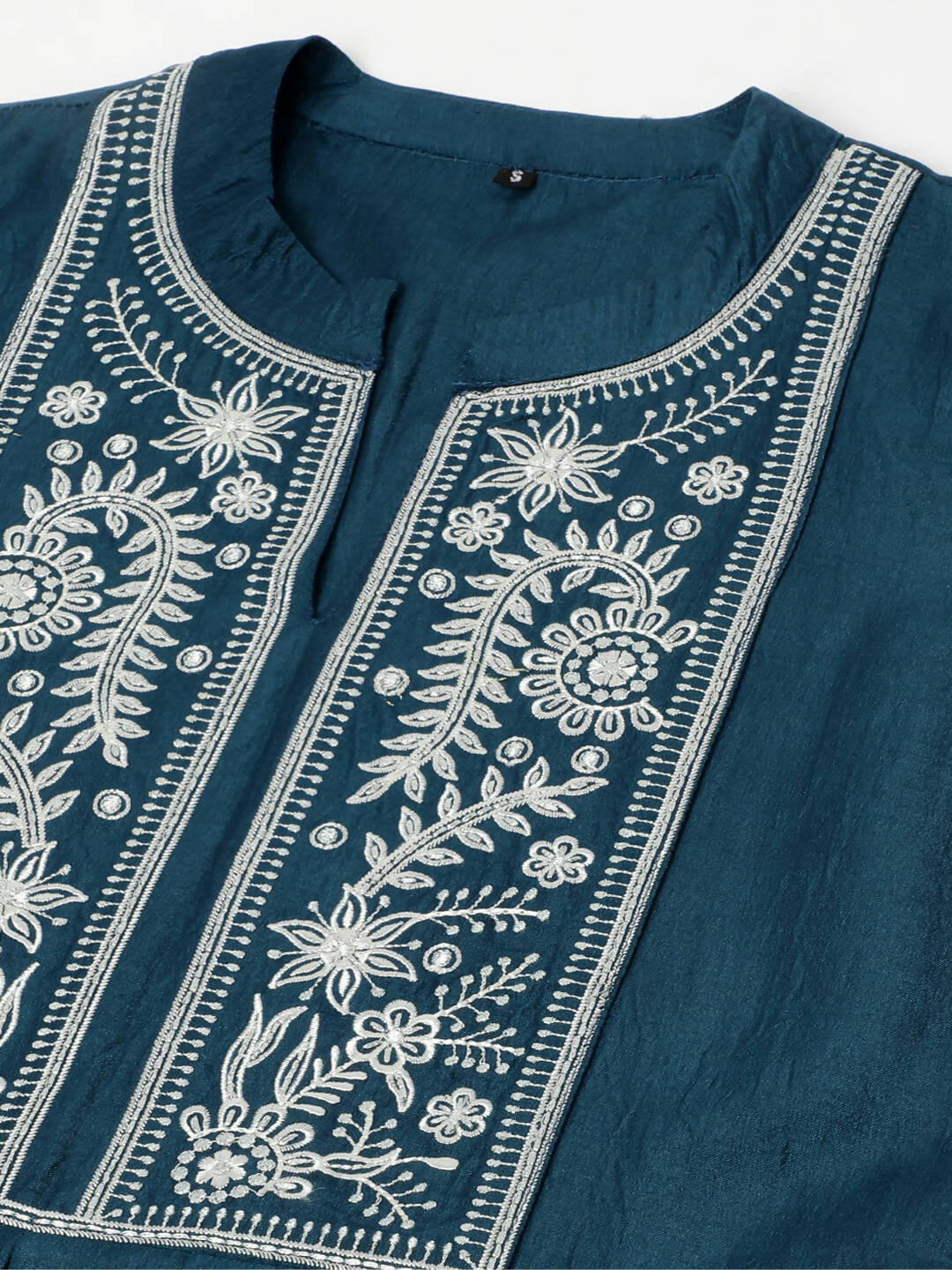 Teal Chinon Floral Embroidered Top with Bottom - Maanushi | Grocsy