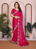 Teeya Creation New Trendy Party Wear Soft Satin Chiffon Saree-Pink | Grocsy
