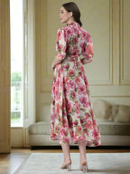 Souchii Cream Floral Chiffon Dress | Grocsy