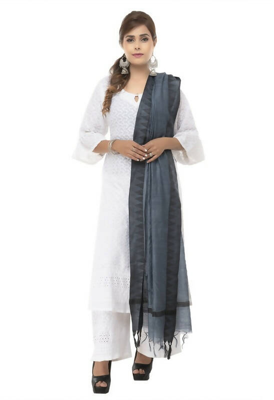 Mominos Fashion Moeza Cotton Black Temple Border Gray Dupatta | Grocsy