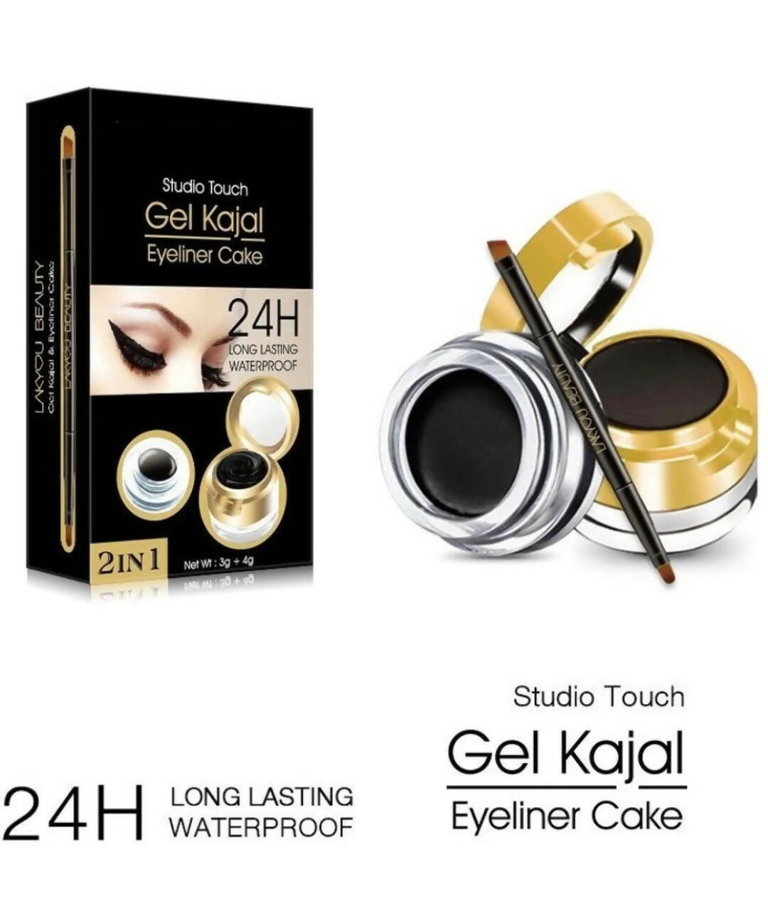 Maliao Professional Studio Touch 24H Long-Lasting Waterproof 2In1 Gel Kajal & Eyeliner Cake | Grocsy