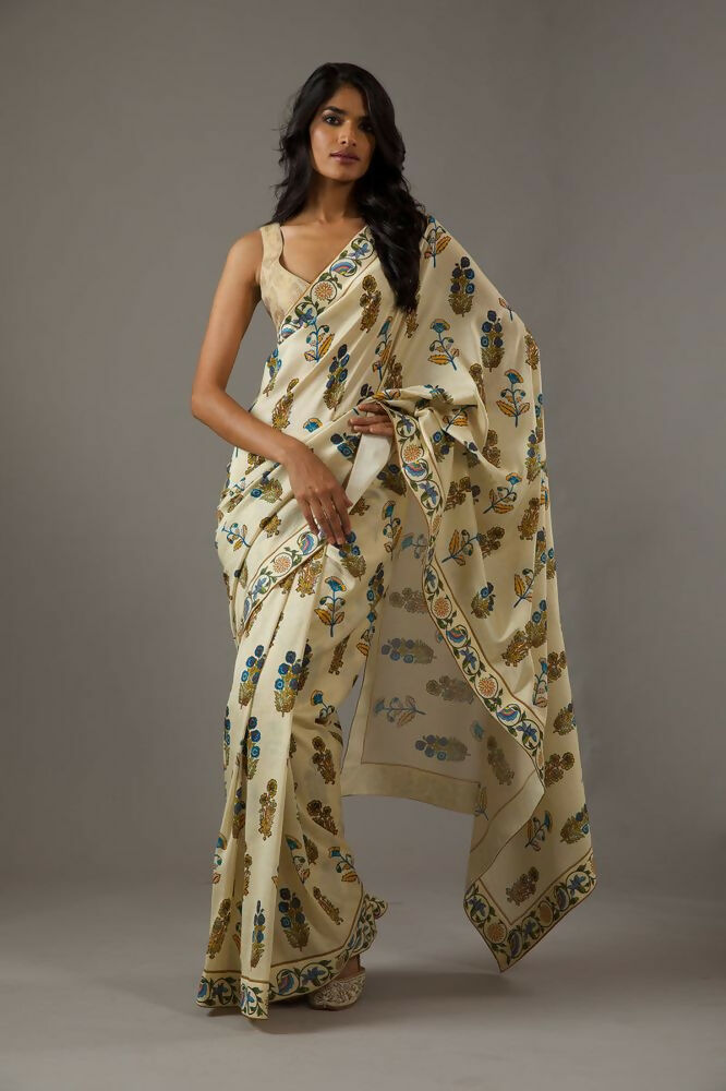 Beige Bright Moss Designer Digital Printed Party Wear Saree - Be Verly | Grocsy