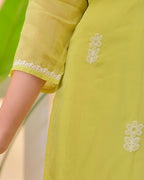 The52 Lemons Women's Beautiful Chikankari Work Chanderi Fabric Straight Kurta Pant and Dupatta Set | Grocsy