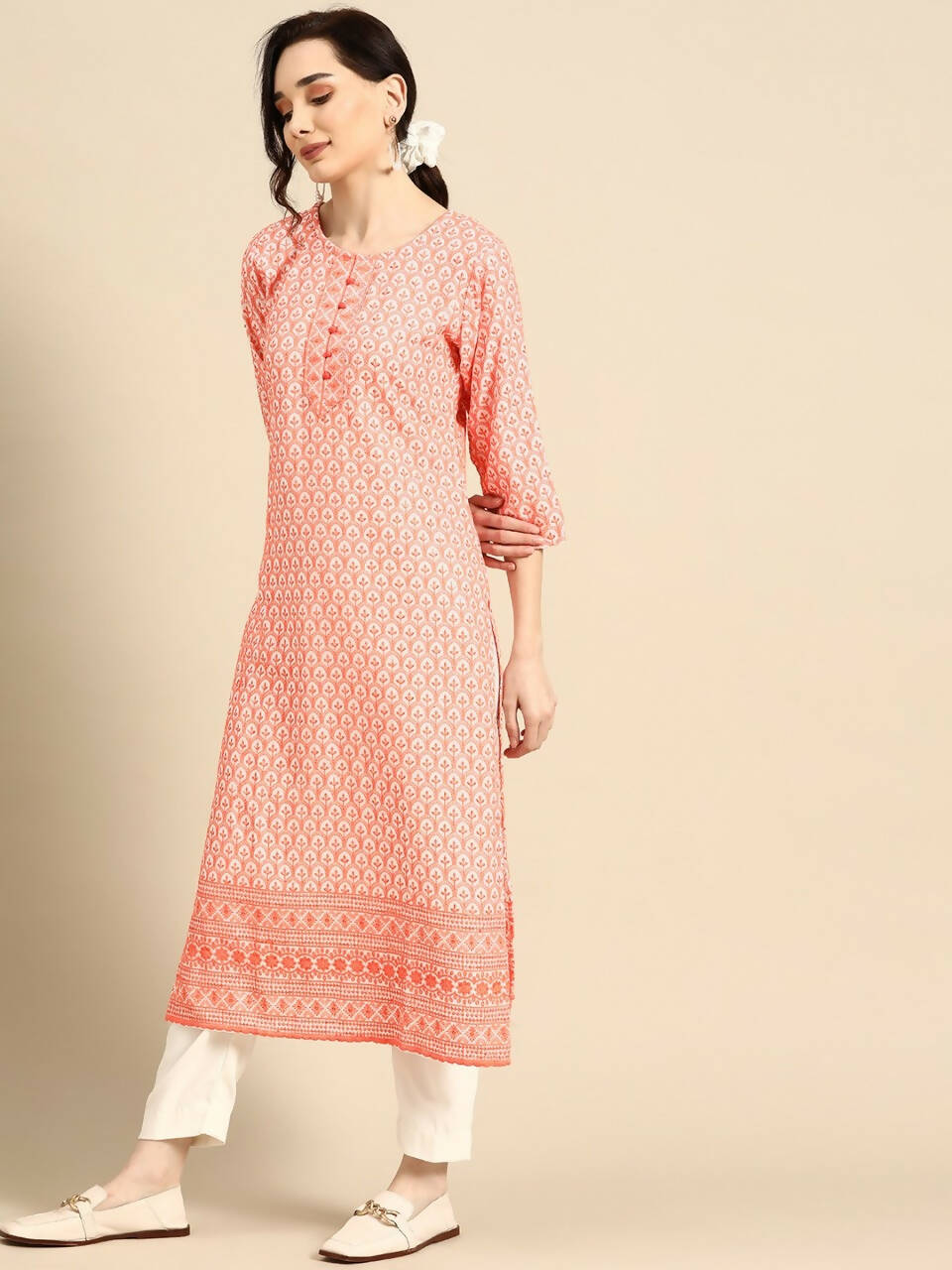 Deeps women's Orange Embroidered Rayon Kurta | Grocsy
