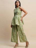 Green Poly Rayon Floral Printed Top with Matching Trouser - Shivani | Grocsy