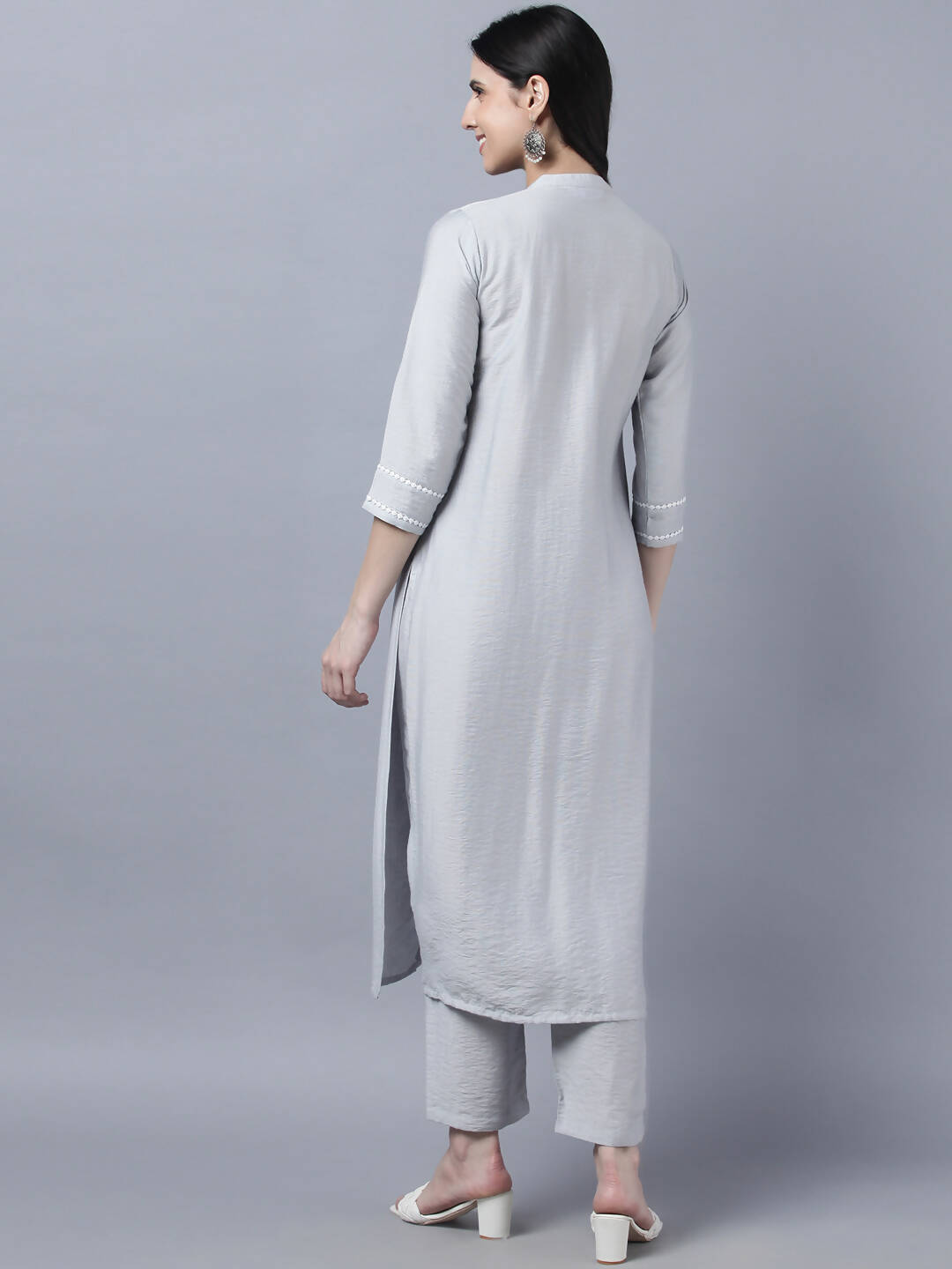 Myshka Stylish Grey Viscose 3/4 Sleeve Women's Kurta Pant Set | Grocsy