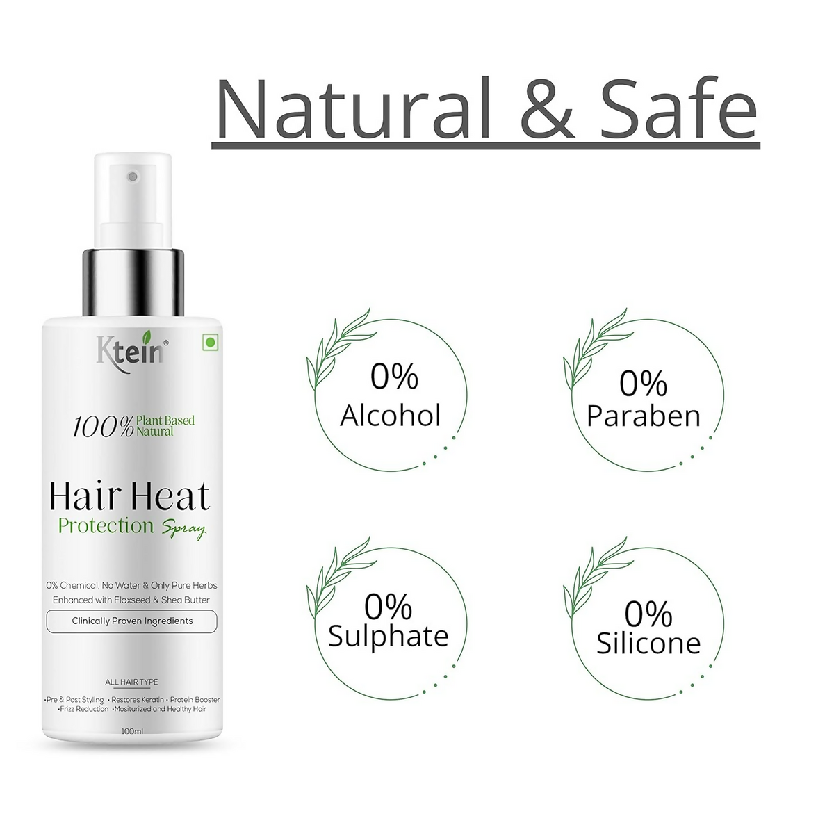 Ktein 100% Plant based Natural Hair Heat Protection Spray | Grocsy