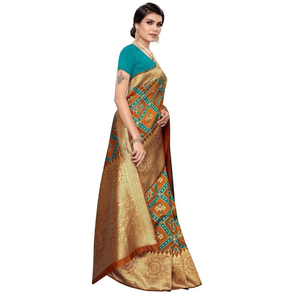 Vamika Banarasi Jaquard Mustard Weaving Saree (Banarasi 19) | Grocsy