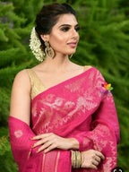 Exclusive Collection Pink Beautiful Linen Jamdani Saree | Grocsy