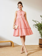 Janasya Peach Fit & Flare Cotton Dress | Grocsy