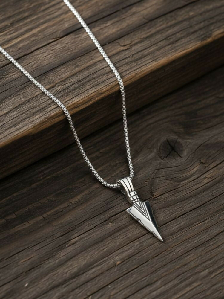 NVR Men's Arrow Shaped Silver Plated Pendant with Chain | Grocsy