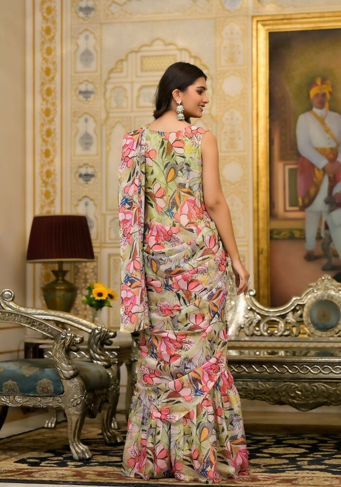 Partywear Designer Parrot Slime Georgette Fancy Saree - Anbazaar | Grocsy
